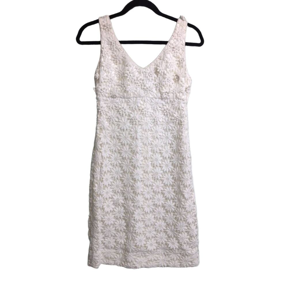 Kate Spade New York Wedding Belles White 3D Floral Lace V Neck Cocktail Dress 0